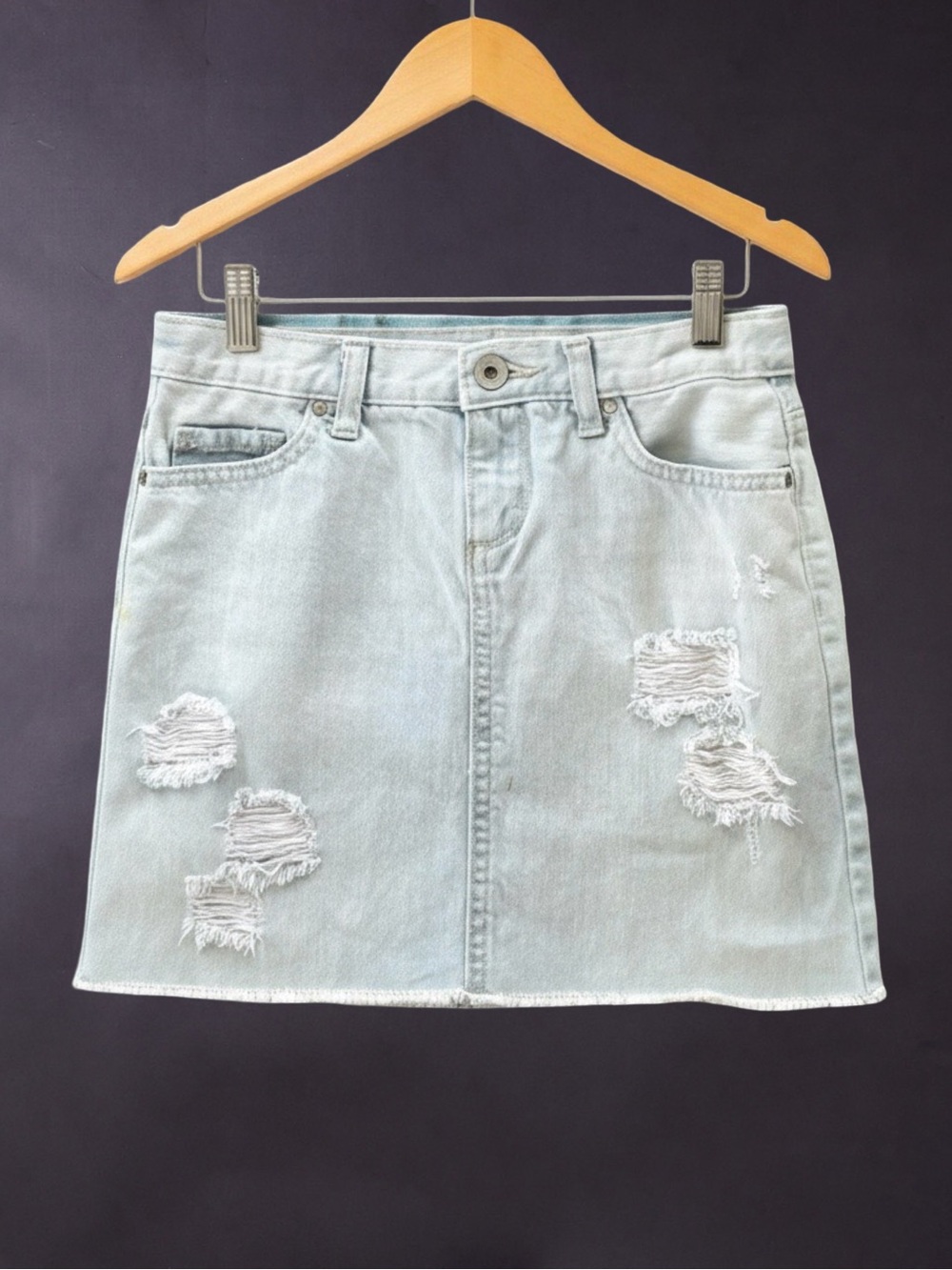 Children’s Place Girls Distressed Light Wash Denim Mini Skirt Frayed Hem